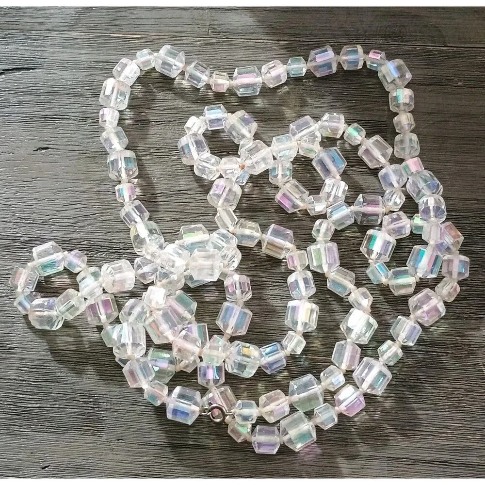 Art Deco Clear AB Crystal Long Heavy Vintage Necklace - Picture 2 of 7